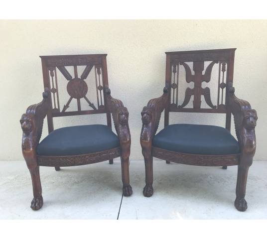 Suite of 4 large armchairs in solid mahogana style