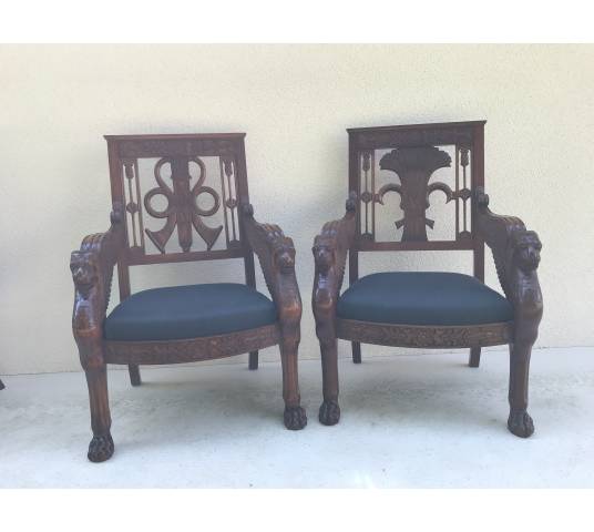 Suite of 4 large armchairs in solid mahogana style