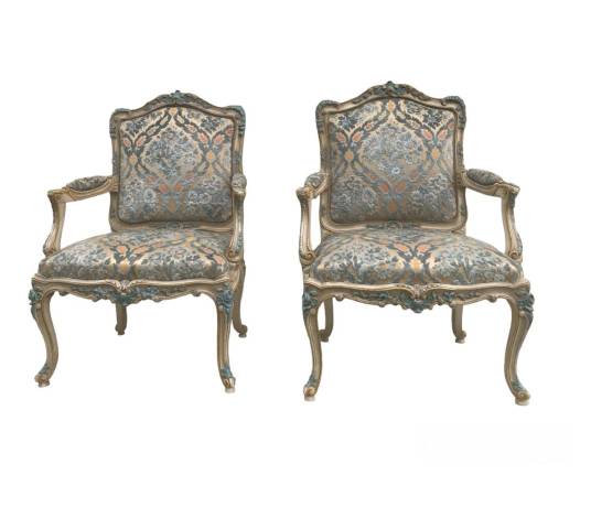 Pair of Louis XV style chairs in lacquered wood XXth