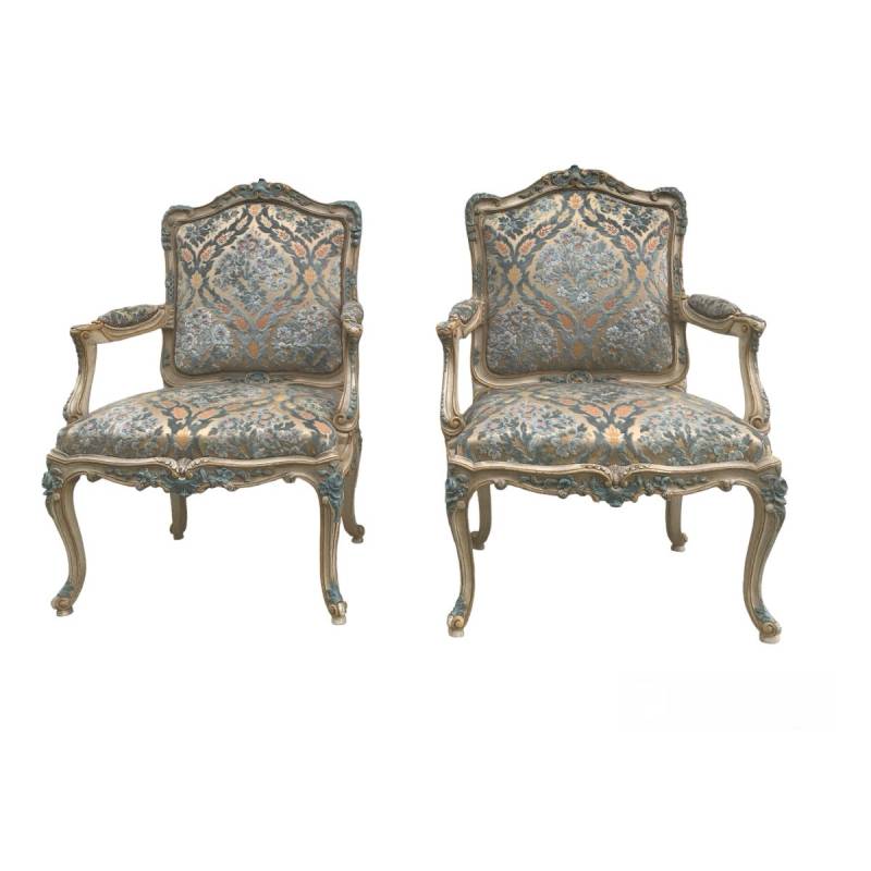 Pair of Louis XV style chairs in lacquered wood XXth