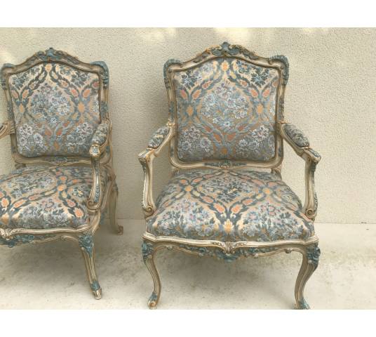 Pair of Louis XV style chairs in lacquered wood XXth