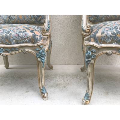 Pair of Louis XV style chairs in lacquered wood XXth