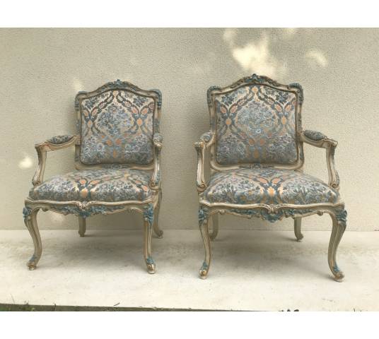 Pair of Louis XV style chairs in lacquered wood XXth