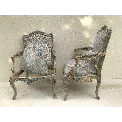 Pair of Louis XV style chairs in lacquered wood XXth