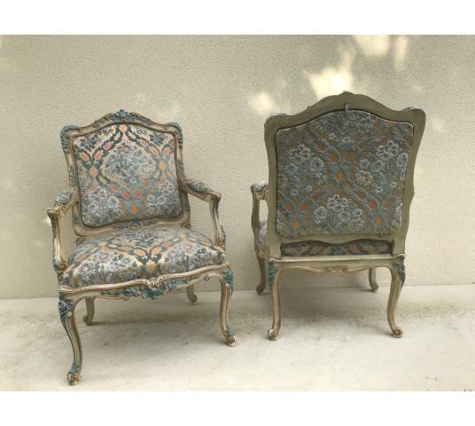 Pair of Louis XV style chairs in lacquered wood XXth