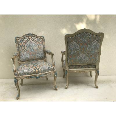 Pair of Louis XV style chairs in lacquered wood XXth