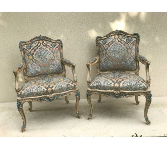 Pair of Louis XV style chairs in lacquered wood XXth