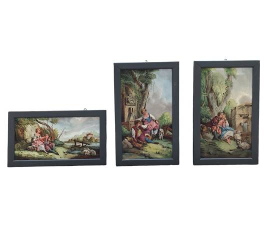 Set of 3 paintings in earthenware 19 th