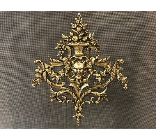 Beau pare feu, écran de cheminée ancien en bronze d'époque 19 ème