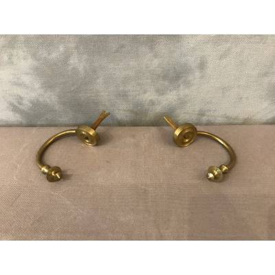 Pair of period brass chimney hooks 19 th