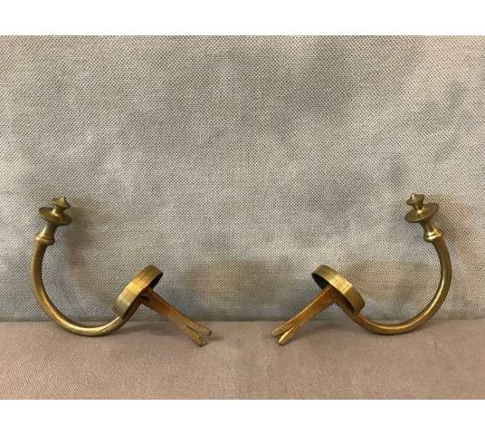 Pair of period brass chimney hooks 19 th