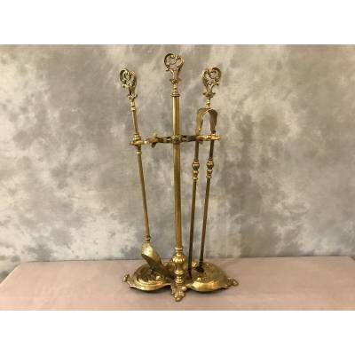 Serviteur de cheminée ancien en bronze d'époque 19 ème