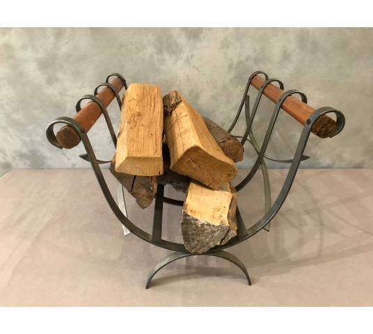 Beau basket with iron and modernist wood