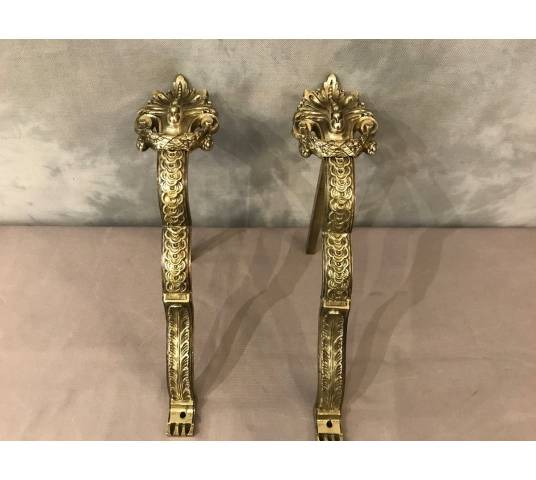 Paire de portes tringles à rideaux en bronze d'époque 19 ème