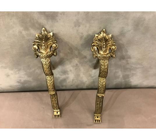 Paire de portes tringles à rideaux en bronze d'époque 19 ème