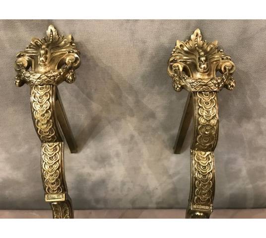 Paire de portes tringles à rideaux en bronze d'époque 19 ème