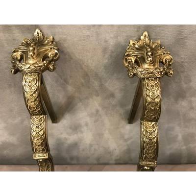 Paire de portes tringles à rideaux en bronze d'époque 19 ème