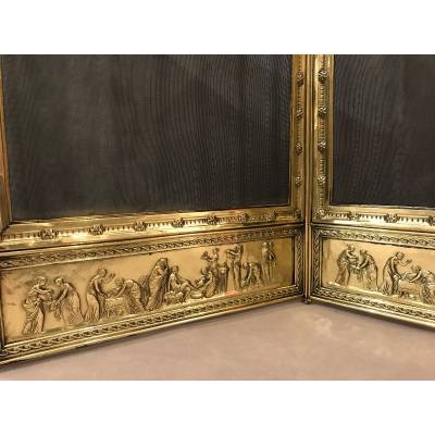 Beau firewall de fireplace ancien en laiton d' epoch mid19 th