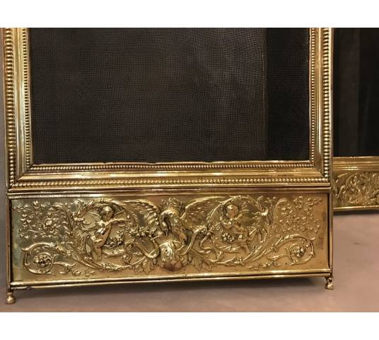 Beau firewall de fireplace ancien en Bronze et brass d' epoch 19 ème