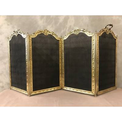 Pare fire of antique fireplace in vintage pressed brass 19 th