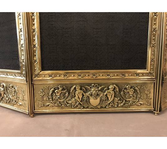 Pare fire of antique fireplace in vintage brass 19 th