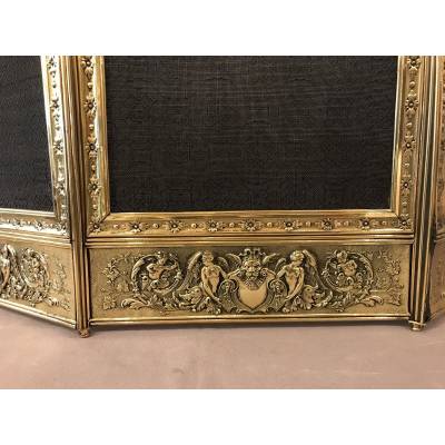 Pare fire of antique fireplace in vintage brass 19 th