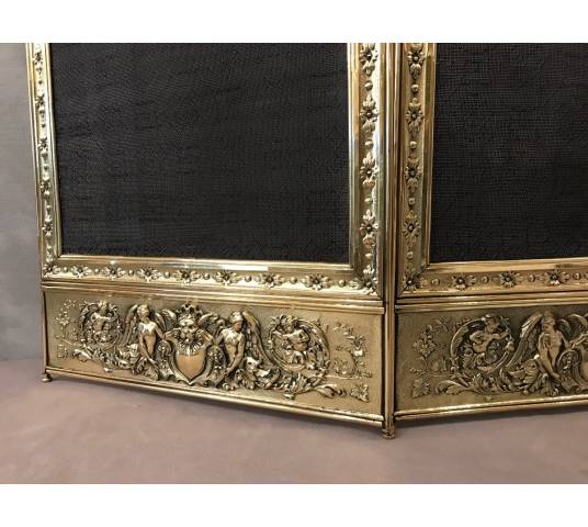 Pare fire of antique fireplace in vintage brass 19 th