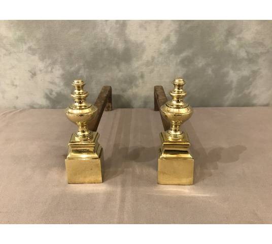 Small antique chenets in vintage brass 19 th