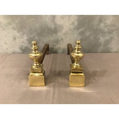 Small antique chenets in vintage brass 19 th