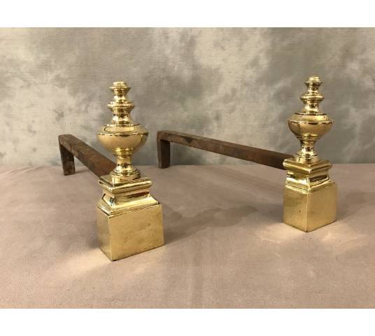 Small antique chenets in vintage brass 19 th