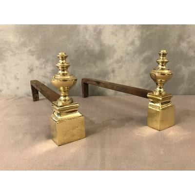 Small antique chenets in vintage brass 19 th