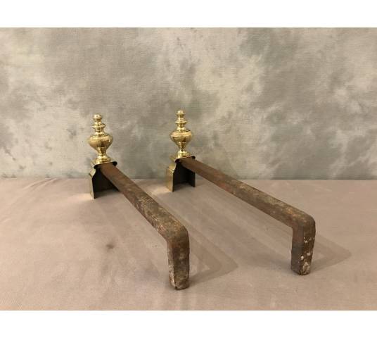 Small antique chenets in vintage brass 19 th