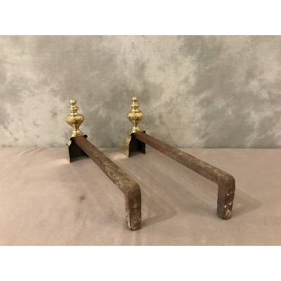 Small antique chenets in vintage brass 19 th