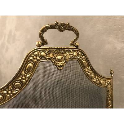 Pare fire of antique fireplace in vintage pressed brass 19 th