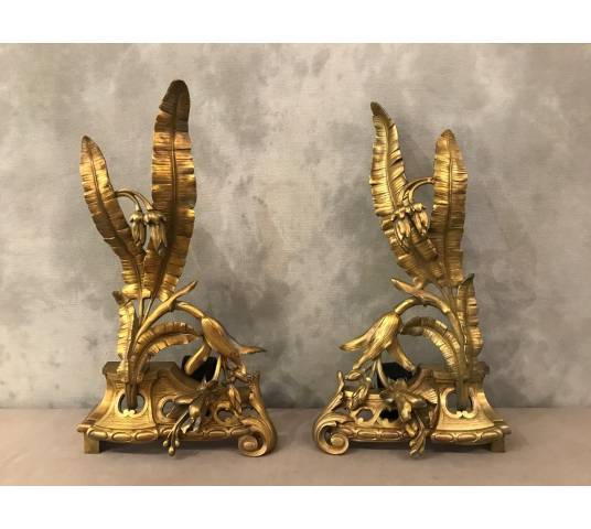 Pair of chenets in bronze decoration decor facade of epoch 19 th