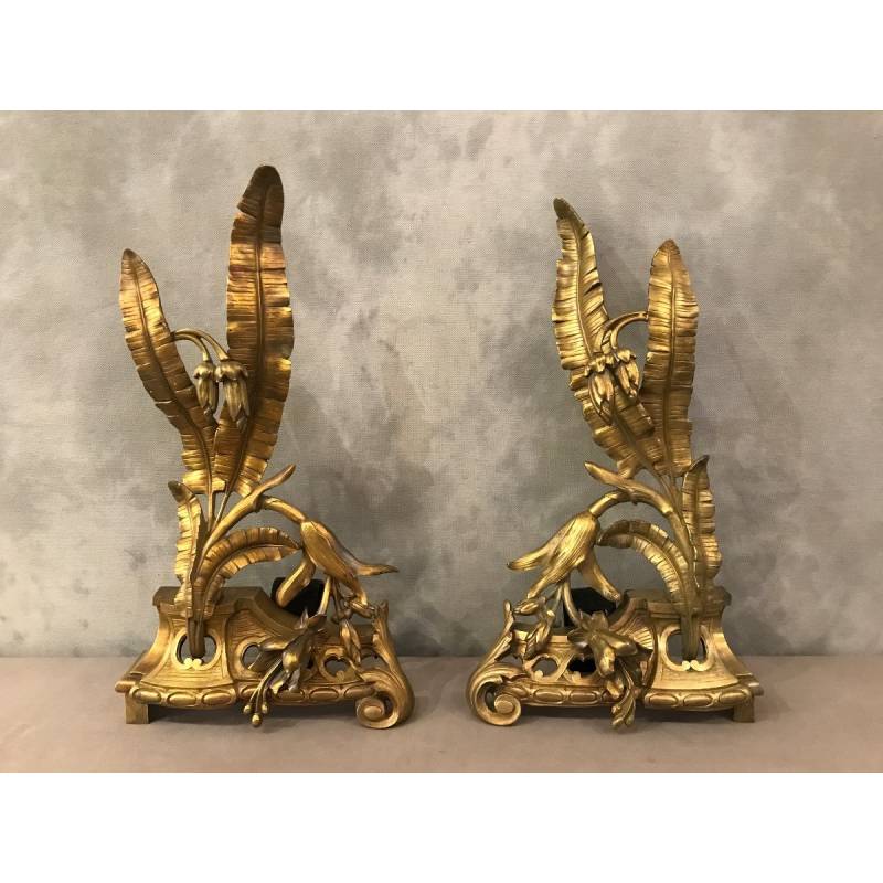 Pair of chenets in bronze decoration decor facade of epoch 19 th