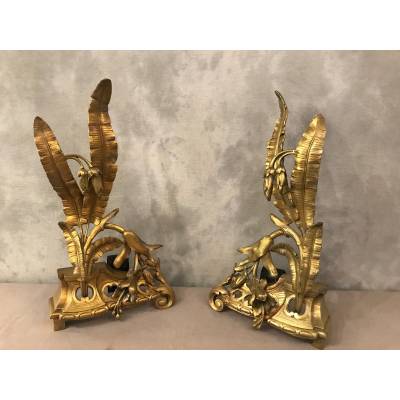 Pair of chenets in bronze decoration decor facade of epoch 19 th