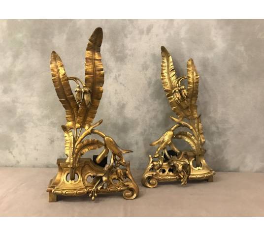 Pair of chenets in bronze decoration decor facade of epoch 19 th