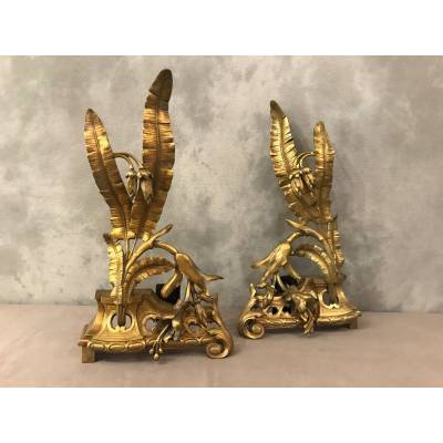 Pair of chenets in bronze decoration decor facade of epoch 19 th