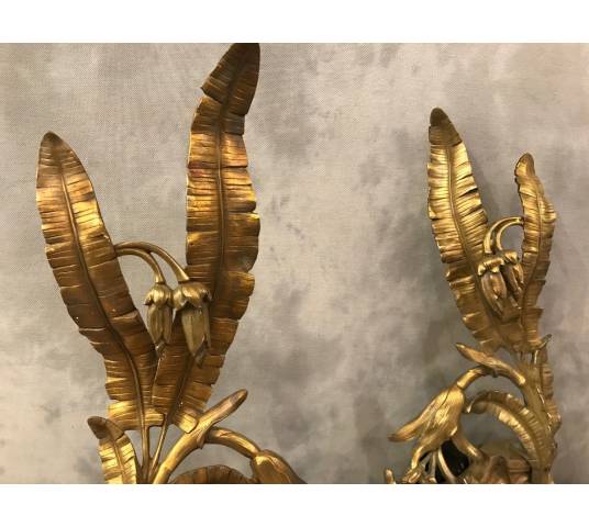 Pair of chenets in bronze decoration decor facade of epoch 19 th