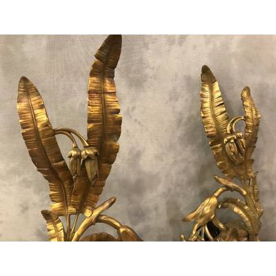 Pair of chenets in bronze decoration decor facade of epoch 19 th