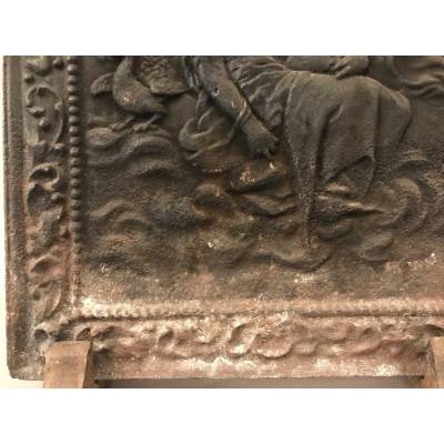 Ancient fireplace plate in cast iron 47.5X 70 cm then 18 th