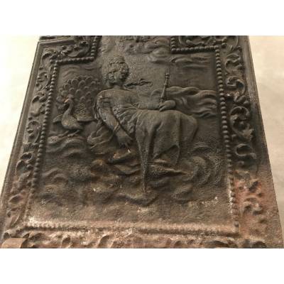 Ancient fireplace plate in cast iron 47.5X 70 cm then 18 th