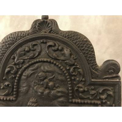 Ancient fireplace plate in cast iron 47.5X 70 cm then 18 th