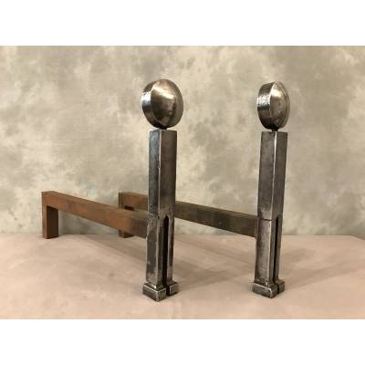 Pair of polished iron tracks, modernist model circa 1970