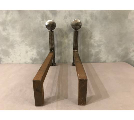 Pair of polished iron tracks, modernist model circa 1970