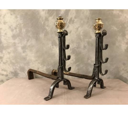 Pair of old wrought iron and brass tracks from the 17th century