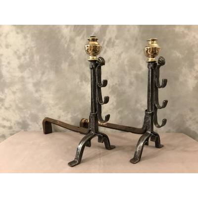 Pair of old wrought iron and brass tracks from the 17th century