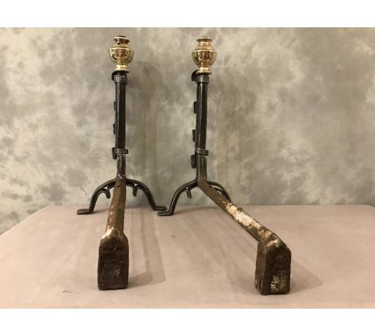 Pair of old wrought iron and brass tracks from the 17th century