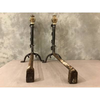 Pair of old wrought iron and brass tracks from the 17th century